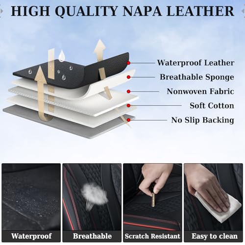 Image of Coverado Car Seat Covers, Rear Car Protectors, Black Leather Seat Covers, 3-Piece Waterproof Automotive Seat Covers for Back Seats Universal Fit for SUVs & Cars, All-Weather Protection