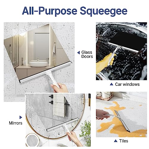 Image of AmazerBath Squeegee for Shower Glass Door, Shower Squeegee for Glass Doors - All-Purpose Squeegee with Hook for Shower Doors, Windows, Mirrors, Tiles and Car Glass, 12 Inches - Clear (Pack of 2)