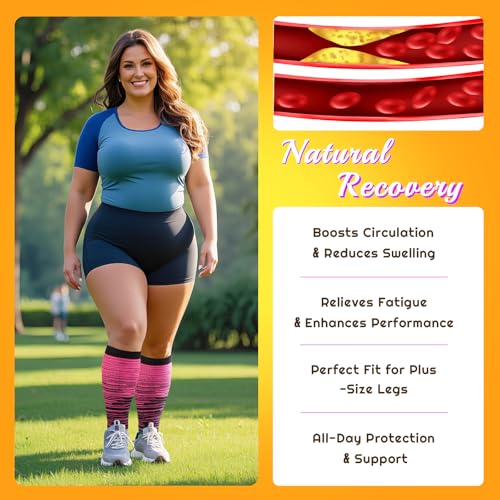Image of Plus Size Compression Socks for Women & Men 3 Pairs, Wide Calf Extra Large 20-30 mmHg Knee High Support Socks for Travel, Running, Nurse