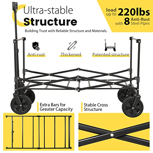Sekey Collapsible Foldable Wagon With 220Lbs Weight Capacity, Heavy Duty Folding Utility Garden Cart With Big All-Terrain Beach Wheels & Drink Holders. Black #TOP2
