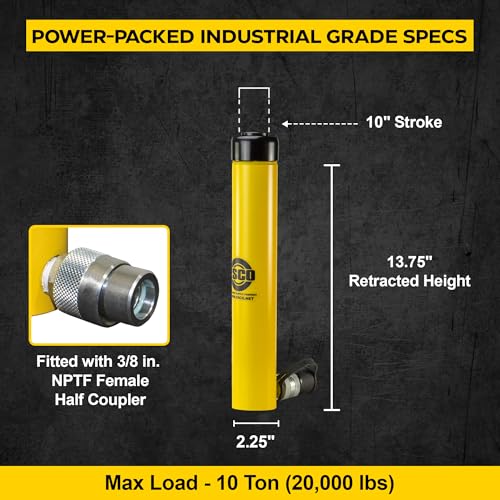 Image of Esco 10 Ton Hydraulic Ram Cylinder, 10 in. Stroke