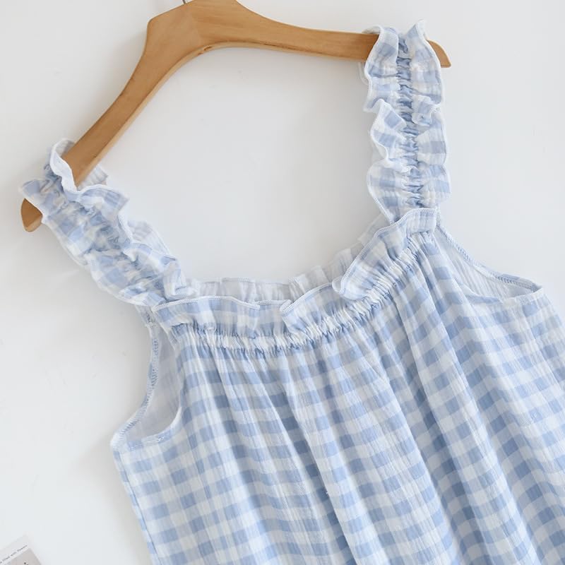 Women's Gingham Nightgown Sweet Ruffle Strap Sleep Dress Short Lounge Dress Sleepwear - Image 3