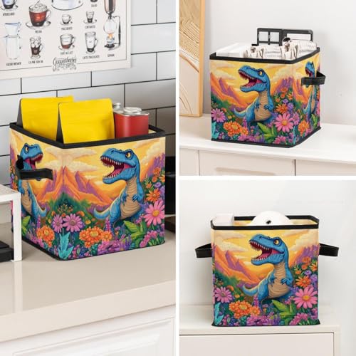 Boîte de rangement dinosaure et paniers de rangement pliables - 8