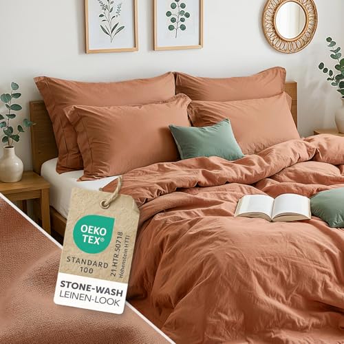 Blumtal Bettwäsche 135x200 Leinen Optik 2teilig mit Kissenbezug 80x80cm - Bettbezug leinenartige Baumwolle, ähnlich wie Leinen Bettwäsche 135x200...