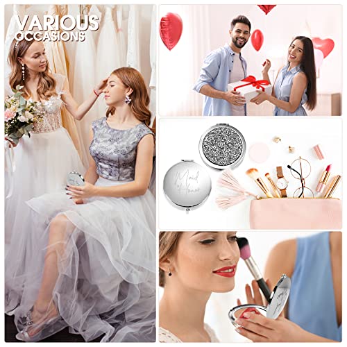 Roowest 8 Pieces Bridesmaid Mirrors Bride Bridesmaid Gifts Magnifying Compact Mirror Wedding Compact Cosmetic Mirror Handheld Pocket Makeup Mirror For Bridal Shower Gifts Wedding (Silver, White) #TOP6
