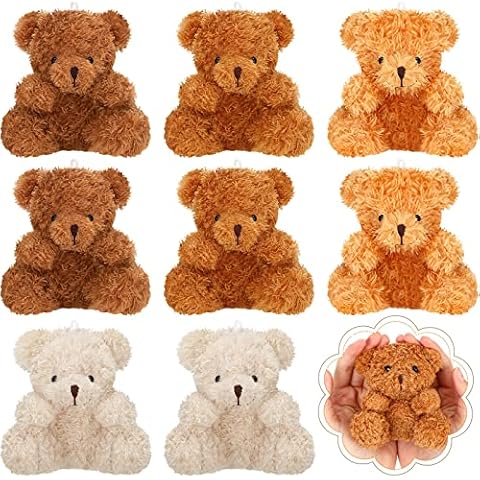Threan 8 Pieces Mini Plush Bears 4 Inch Small Bear Stuffed Animal Toys Soft Bear Doll Wedding Present Box Stuffers for 2022 Graduation Baby Shower Birthday (Coffee, Yellow-brown, Gray-brown, Apricot) Cover