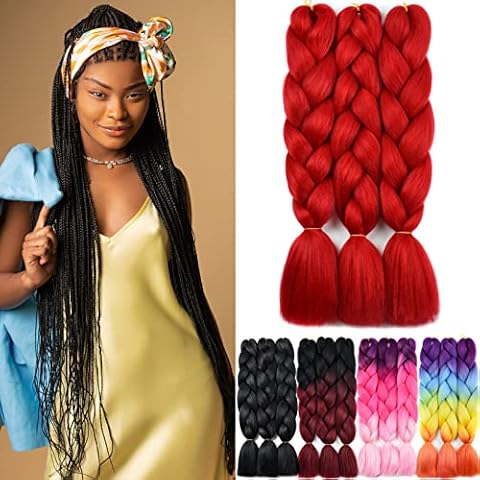 YAMEL Braiding Hair Extension,Kanekalon Braiding Hair for Braiding Crochet Twist Box Braids Hair 24Inch 3pcs Red Jumbo Braiding Hair Cover