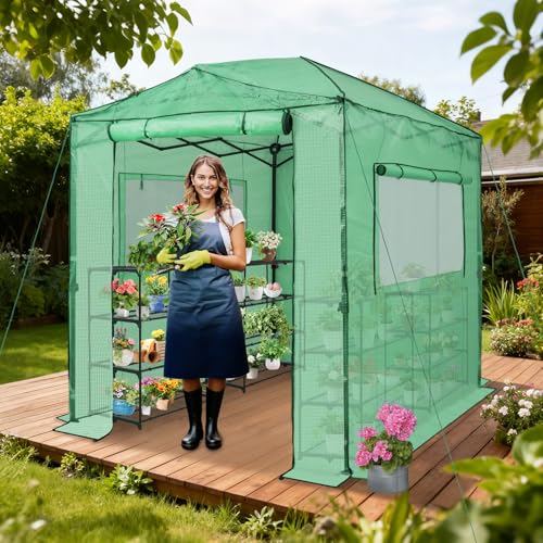 Image of EAGLE PEAK 8x6 Easy Setup Pop Up Greenhouse, Clear /Green