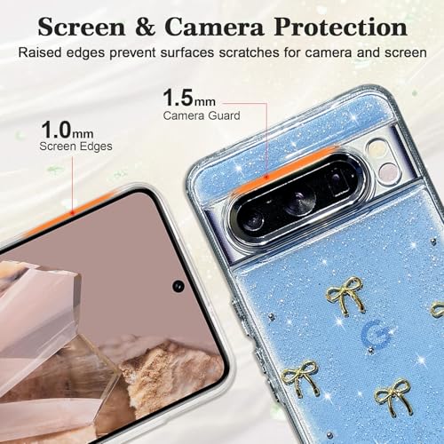 Coque Google Pixel 8 Pro EYZUTAK transparente avec nœud papillon doré imprimé 3D