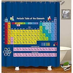 Cortina Ducha Big Bang Theory Fansu Cortina de Ducha Antimoho Impermeable Resistente al Moho Antibacteriano, Cortina de Baño Cortina de Bañera 100% Poliéster 3D Impresión con 12 Anillos (Tabla periódica,90x180cm)