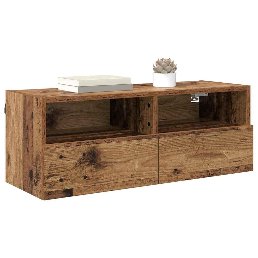 Regały ścienne pod telewizor, zestaw 2 sztuk, wygląd starego drewna, 80 x 30 x 30 cm, materiał drewnopochodny, pływające, do elektroniki i akcesoriów, nowoczesne wzornictwo, zajmujący mało