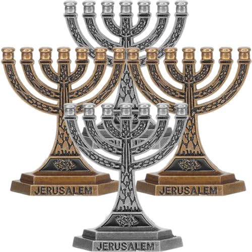 ABOOFAN 7 Branch Hanukkah Menorah Candle Holders, 4pcs Star of David Jewish Menorah Jerusalem Candlestick Vintage Taper Candle Holder for Jewish Holiday Party Centerpiece