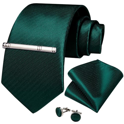 Image of DiBanGu Mens Silk Necktie Solid Color Tie and Pocket Square Cufflink Tie Clip Set Woven Plain Ties for Men Wedding Party