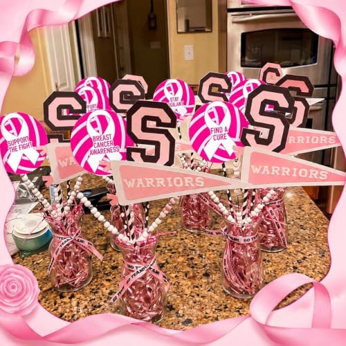 Image of Taobary 24 Pcs Breast Cancer Awareness Cutouts Pink Volleyball Decorations | 7 Inch Pink Ribbon Volleyball Bulletin Board Classroom Decorations, DIY Charity Activity Sports Party Supplies