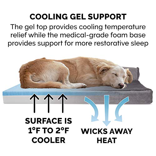 Image of Furhaven Cooling Gel Dog Bed for Medium /Small Dogs w / Removable Bolsters & Washable Cover, For Dogs Up to 35 lbs - Plush & Velvet L Shaped Chaise - Platinum Gray, Medium