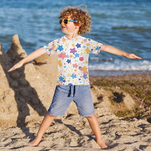 Cartoon Confetti Colorful Dots Stars Kids Bathing Suit UV Protection Football Sports Shirt Swimwear Beach Tops 3T4