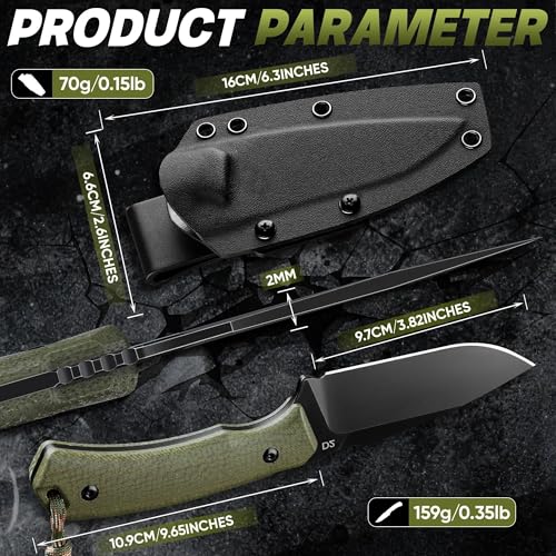 Image of Dream Reach Fixed Blade Knife - D2 Steel Tactical Knife with Ergonomic Full Tang Handle and Adjustable Sheath for Outdoor Camping Survival Gift for Men Women Green