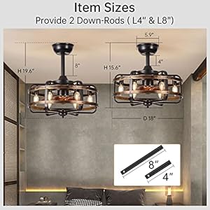 Caged Ceiling Fans with Lights Farmhouse 18 Inch Flush Mount Vintage Bladeless Rustic Chandeliers Fan Remote Bedroom 6 Light E12 Bulb Base