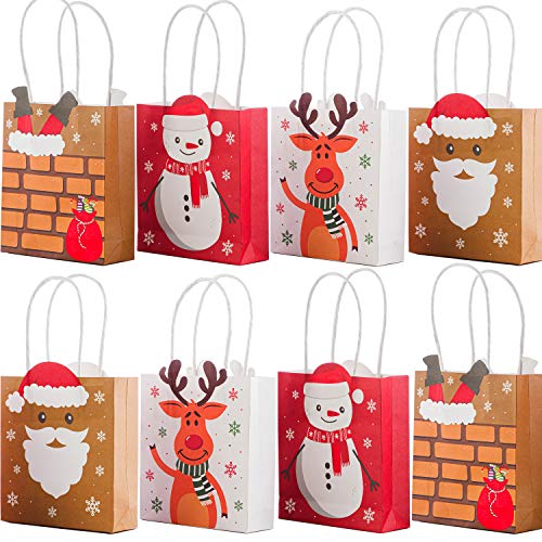 NIMU 12 Pieces Premium Assorted Christmas Bag Set Small Size with Handle Reusable Craft Paper Boxes for Presents Candies Cookies Bundle Xmas Theme