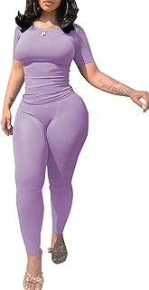 2 Piece Sets for Women Summer Casual Jogger Workout Outfits Fitted Crew Neck T-shirt High Waist Legging Sets