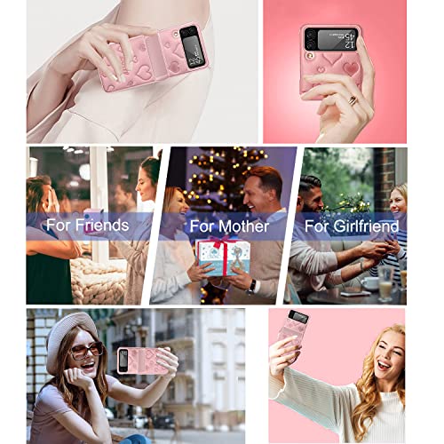 Viaotaily For Samsung Flip 3 Case With Magnetic Hinge Protection, Military-Grade Drop Protective Case Built-In Lens Protector, Support Wireless Charging Leather Cover For Galaxy Flip 3(Hinge Pink) #TOP5