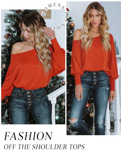 Image of Aifer Women's Off The Shoulder Tops Sexy Long Sleeve Shirts Oversized Fashion Casual Batwing Sweaters Pullover Tunic Tops