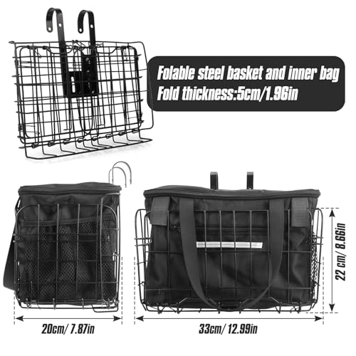 Spesh Faltbar Fahrradkorb mit Nylon Innensack Abnehmbare Drahtgeflecht Fahrradkorb Vorne Fahrrad Lenkerkorb Tragfähigkeit Bis zu 20 kg