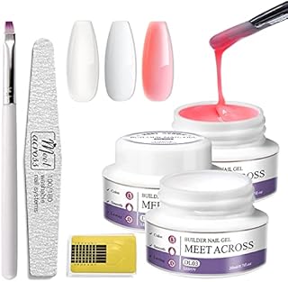 MEET ACROSS Gel Builder for Nails, 3 Colors 20g Clear Pink White Hard Gel for Nails, Nail Extension Gel Kit, Builder Nail Gel Kits with Nail Forms and Acrylic Nail Brush for Nail Art Manicure