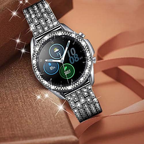 Bands Compatible with Samsung Galaxy Watch 3 (41mm), 20mm Luxury Diamond Stainless Steel Metal Bracelet with Rhinestone Bezel Ring Case Cover Replacement for Women Men - Image 3