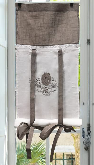 Autrefois Rideau Enrouleur et Brise bise, Lin brodé, Voilage Broderie, Style Charme, Petit Rideau Fin, Decoration pour fenetre de Cuisine, Salle de Bain,...