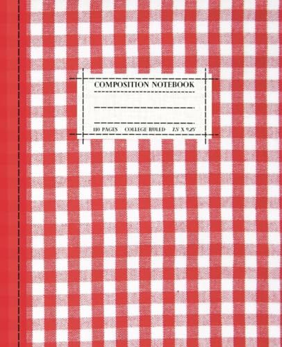 Composition Notebook: Aesthetic Journal in Red and White Gingham Check Pattern with Faux Stitching Accents |110 College Ruled Pages| 7.5 x 9.25 inches | For Students, Office Workers or Writers | Giftable Notebook image 2