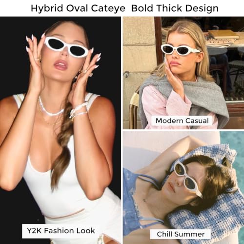 Image of mosanana Oval Cat Eye Sunglasses for Women Retro Y2K Style MS52372 | Geometric Stylish Temples, UV400 Protection, Designed for Daily Outfits, Travel and Fashion Looks