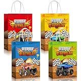 Pajean 16 Pcs Monsters Truck Party Favor Bags Racing Trucks Paper Gift Goody Treat Candy Bags for Themed Birthday Party Supplies (Simple)