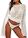 Lilosy Sexy Crochet Mesh Sheer Long Sleeve Dress Beach Bathing Suit Swim Coverup One Piece Women Knit See Through Swimsuit Bikini Swimwear Cover up White X-Large