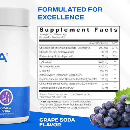 Image of XEELA Pre Workout Powder - Clean & Tested - Jitter Free, Safe, and Natural - Increase Thermogenic Energy, Focus, and Endurance w /Creatine, Organic Caffeine, and Plant Based Citrulline (Grape Soda)