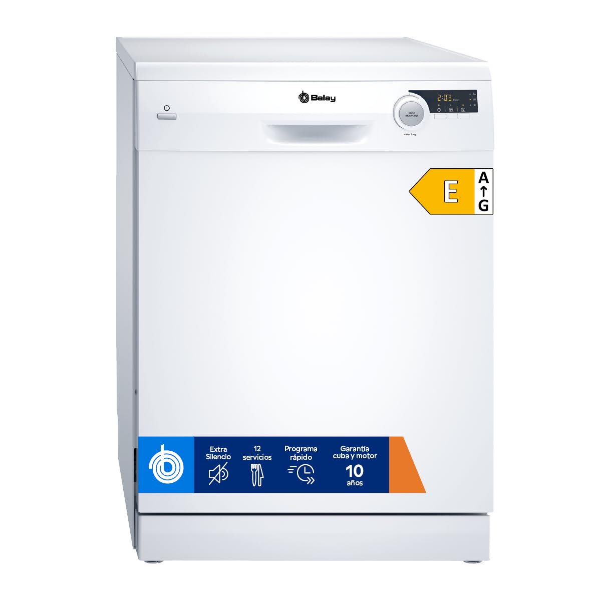 Balay - Lavavajillas de libre instalación, 60 cm, 12 servicios, Auto Diario, Pausa+​Carga, ExtraSilencio, Blanco, 3VS506BP