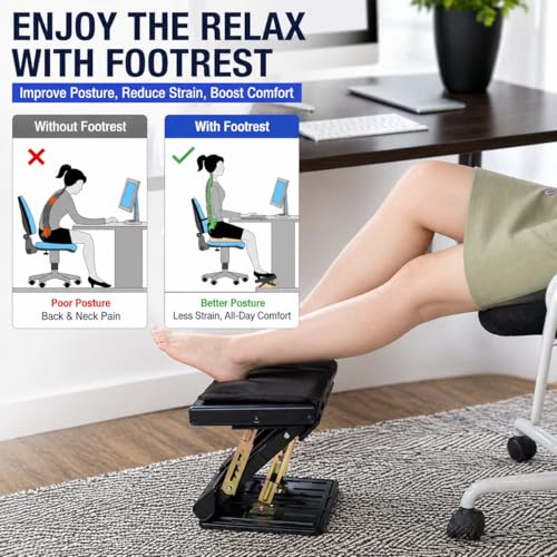 Image of Foot Rest for Under Desk at Work 4-Level Height Adjustable, Ergonomic Foldable Footrest for Office, Gaming,Computer, Soft & Removable Pad Desk Foot Stool Suitable for All Seasons(Brown)