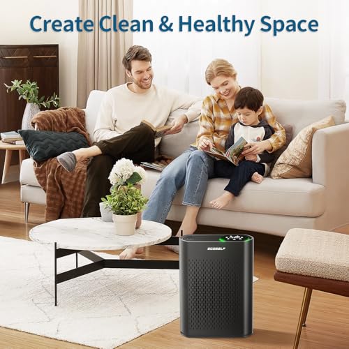 Image of ECOSELF Air Purifier for Large Rooms Up to 2,400 Sq Ft, Air Intake, HEPA Filter with Smart Auto, Black