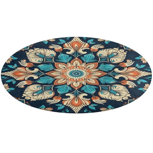 Tapis rond vintage lavable mandala de 90 cm doux