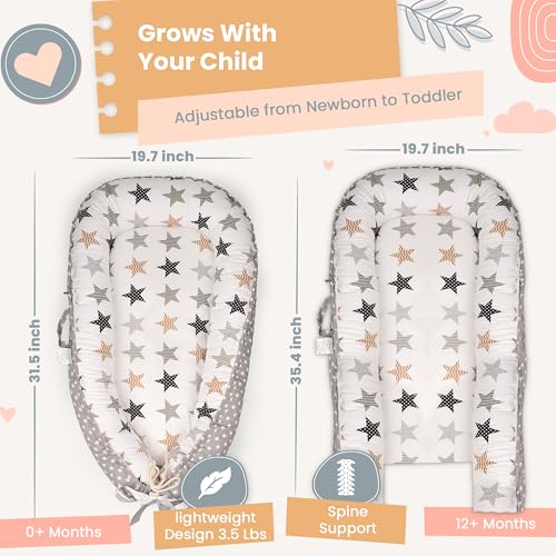 Image of Baby Lounger - Breathable & Soft Baby Lounger for Newborn 0-24 Months, Soft Portable Baby Lounger Pillow, Newborn Babies Essentials, Snuggle Lounger Me