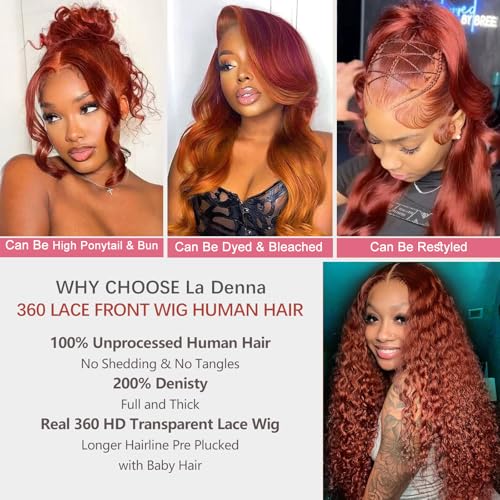 Auburn 360 Lace Front Wigs Human Hair Invisi Strap Reddish Brown 360 Glueless Wigs Human Hair with Drawstring 200 Density Pre Plucked 33 Colored Body Wave Lace Frontal Wig 20 Inch - Image 4