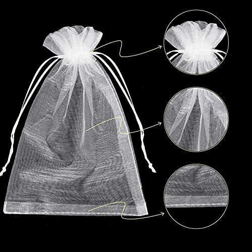 100Pcs Premium Sheer Organza Bags, White Wedding Favor Bags With Drawstring, 5X7 Inches Jewelry Gift Bags For Party, Jewelry, Festival, Makeup Organza Favor Bags,Net Gift Bags,Drawstring Goody Bags,Penetrating Light Fruit Protection Bags #TOP2