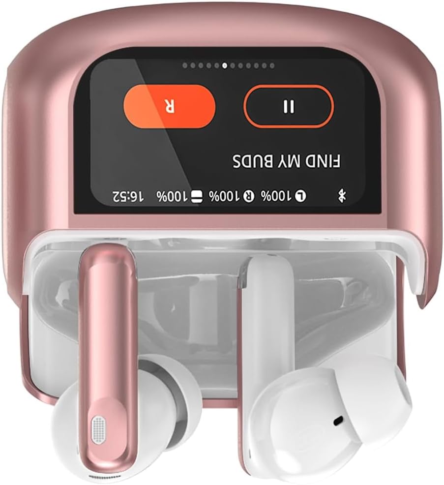 Touchscreen Bluetooth Kopfhörer, 2025 In Ear Kopfhörer Kabellos Bluetooth 5.4 mit ANC+ENC Noise Cancelling Mic, 48Std Spielzeit Rose