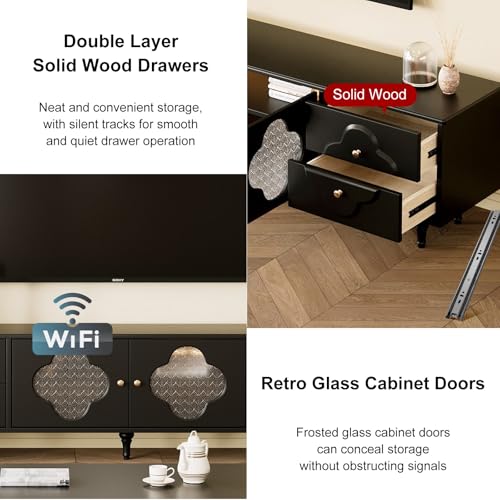 Qsnyjpl Mobile Televisione Nero Con 4 Cassetti Per Televisori Fino A 80", Mobile Tv Legno Vintage Cinese Per Soggiorno E Camera Da Letto(200Cm/79In) - 7
