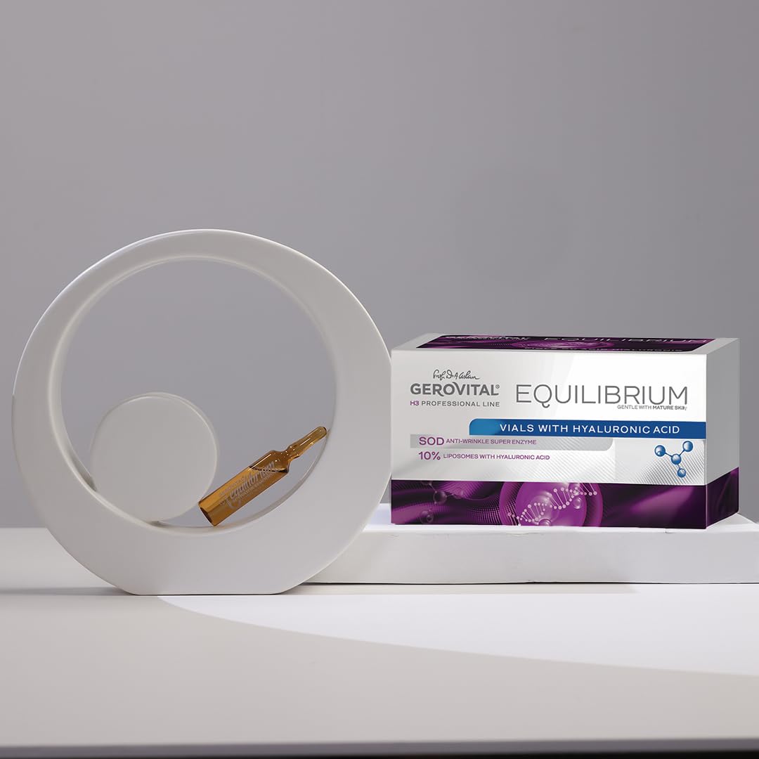 Gerovital EQUILIBRIUM Hyaluronic Acid Vials with 10% Liposomes | Intensely Moisturizing and Smoothing Serum for Wrinkles and Fine Lines | Professional Product | 20 Ampoules x 2 ml