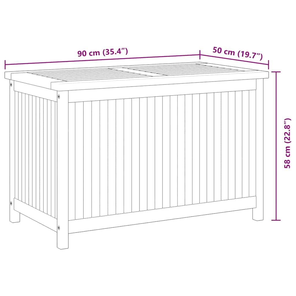 Cassapanca da giardino in teak, 90 x 50 x 58 cm, in legno massiccio massiccio, con spazio e sacchetto interno in polietilene cucito, resistente alle intemperie, per balcone, terrazza, esterni