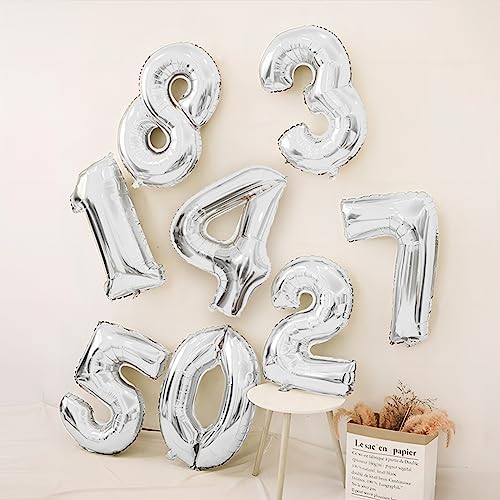 Image of 40 Inch Silver Number Balloons, Helium Mylar Foil Number Balloons for Birthdays, Number 7 Balloon for Party Wedding Bachelorette Birthday Bridal Shower Graduation Anniversary Celebration Party