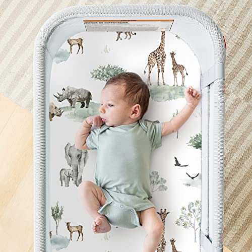 Image of Stretchy Ultra Soft Fitted Bassinet Sheet Set 3 Pack, Universal Fit for Bassinets Baby Cradle Moses Basket Oval Rectangle Mattress Safe and Snug, Stylish African Savannah Animals Pattern