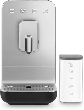 Smeg BCC13 Fully Automatic Espresso Machine w/Integrated Milk Frothing and Coffee Grinder 10 Preset Beverages 19 Bars of Pressure Space Saving Energy Efficient Thermoblock HeatingBlack
