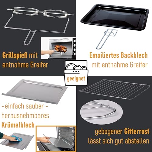 Mini-Backofen 45 Liter Wonea mit Glasfront und 2000 Watt